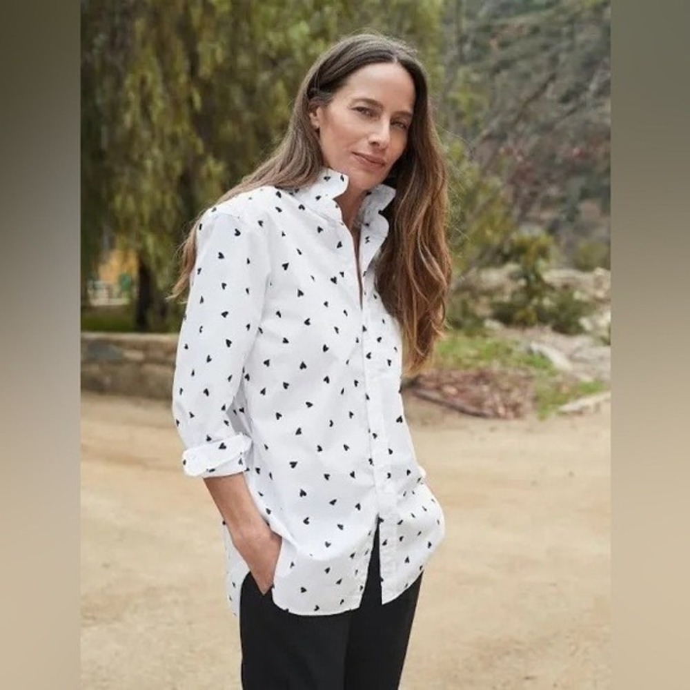 Frank & Eileen Joedy Heart Print Cotton Frank Button-Up Shirt in White Small